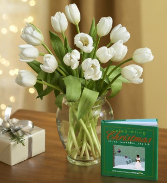 Winter Snowflake Tulips with Book + Free Vase