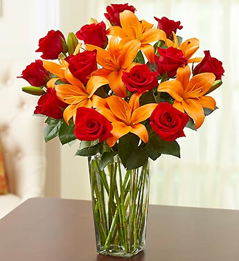 Red Rose and Orange Lily Bouquet