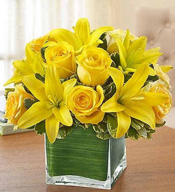 Modern Embrace? Yellow Rose and Lily Cube
