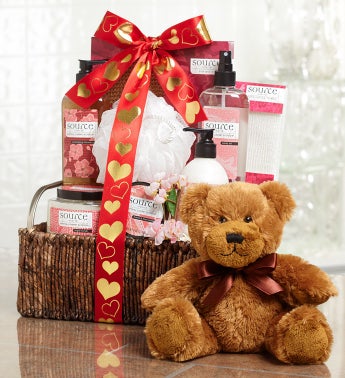 Valentine Cherry Blossom Basket and Free Teddy