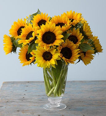 sunflowers in cut glass vase