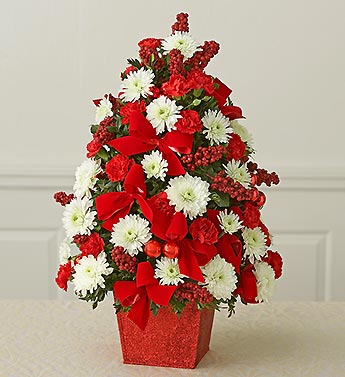 tree shaped arragement with ornaments
