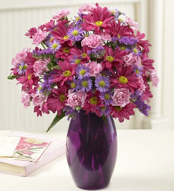 purple daisy poms, mini carnations, monte casino