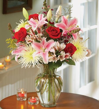 Rose and Lily Bouquet in a Glass Vase