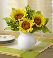 Silk Pitcher of Sunflowers