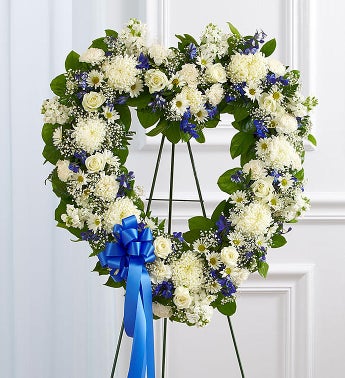 Always Remember Floral Heart Tribute-Blue & White