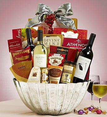 Elegant Affair Wine Gift in Silver Metal Bowl