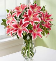 Stunning Pink Lily Bouquet + Free Vase