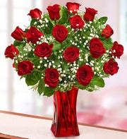 Blooming Love? 12 Premium Red Roses in Red Vase