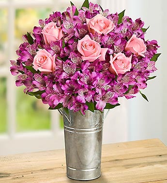 Light Pink Rose and Purple Peruvian Lilies
