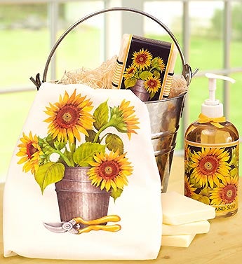 Sunflower Soap Set in Galvanized Bucket