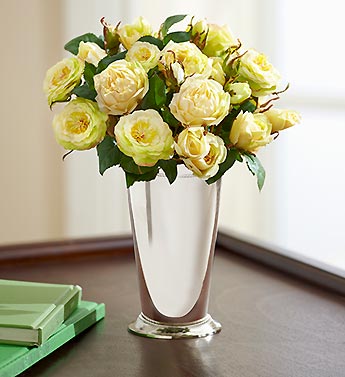 Silk White Roses in Metal Julep Cup