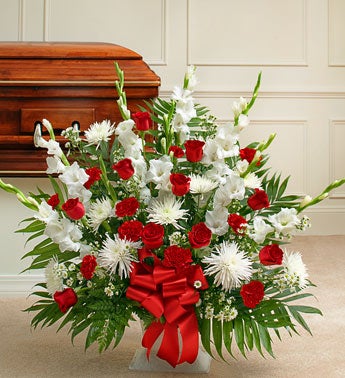 Red and White sympathy Floor Basket